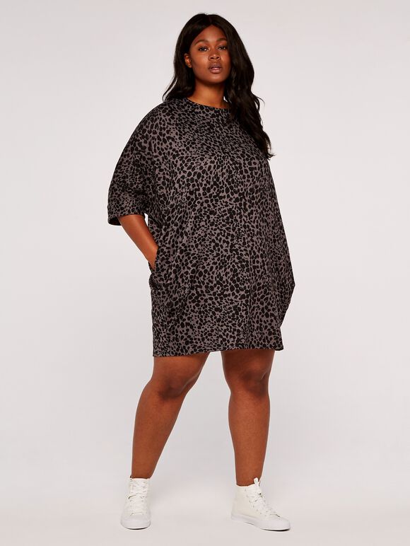 Curve Animal Dot Cocoon Dress, Dark Grey - Charcoal, large