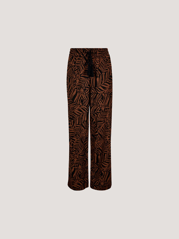 Leaf Linen Blend Wide Leg Trousers, Brown, large