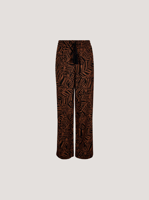 Leaf Linen Blend Wide Leg Trousers, Brown, large
