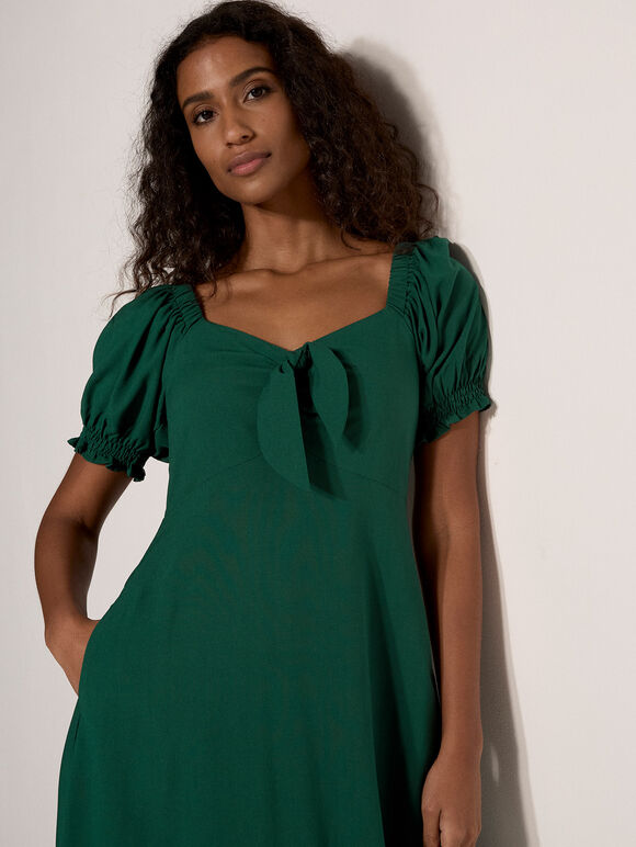 Tie Detail Milkmaid Midaxi Dress, Green, large