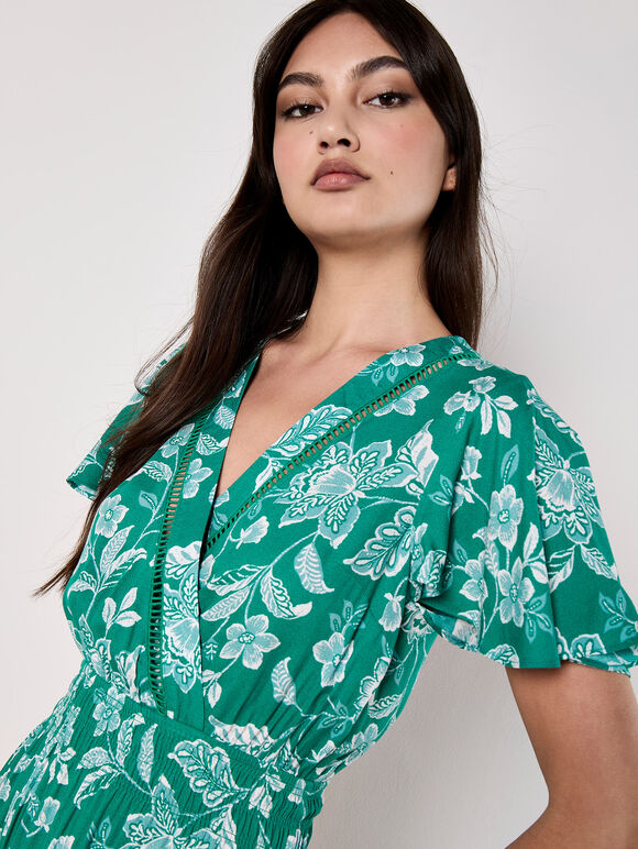 Sarasa Floral Wrap Mini Dress, Green, large
