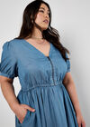 Denim Zip Tiered Midi Dress, Blue, large