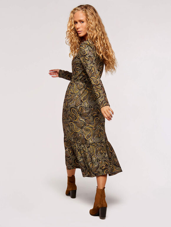Mono Paisley Print Tiered Midi Shirt Dress