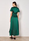 Satin Ruffle Wrap Maxi Dress, Green, large