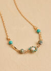 Gold Tone Turquoise Beaded Flower Necklace, Blue, large