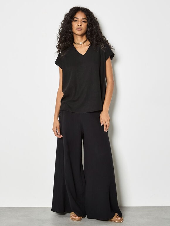Crochet Insert T-Shirt, Black, large