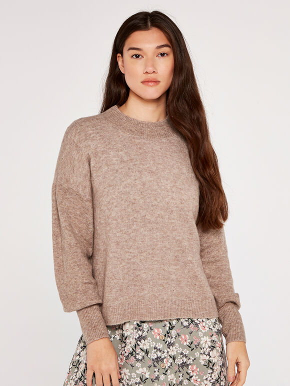 Mock Neck Jumper, Stone, large