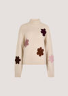 Embroidered Flower Chunky Knit Jumper, Stone, large
