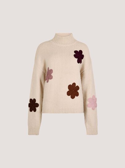 Embroidered Flower Chunky Knit Jumper