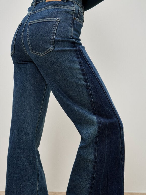 Zia Side Panel Wide Leg Jeans, Blue, large