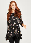 Floral Bunches Hanky Hem Tunic, Black, large