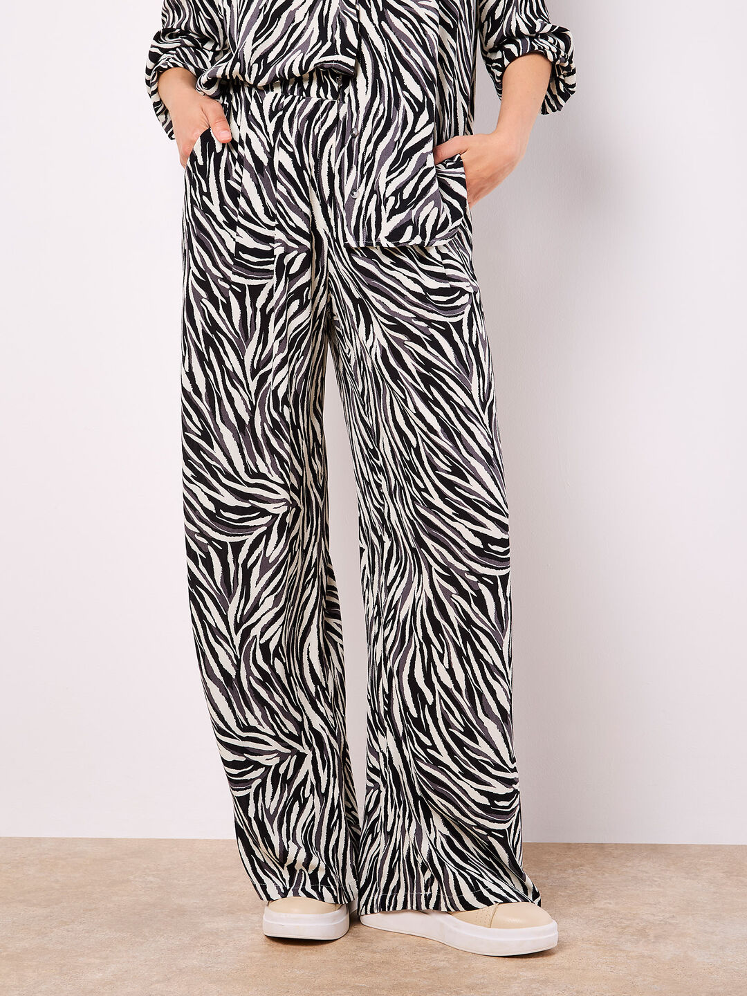 Image of Zebra Print Wide Leg Trousers