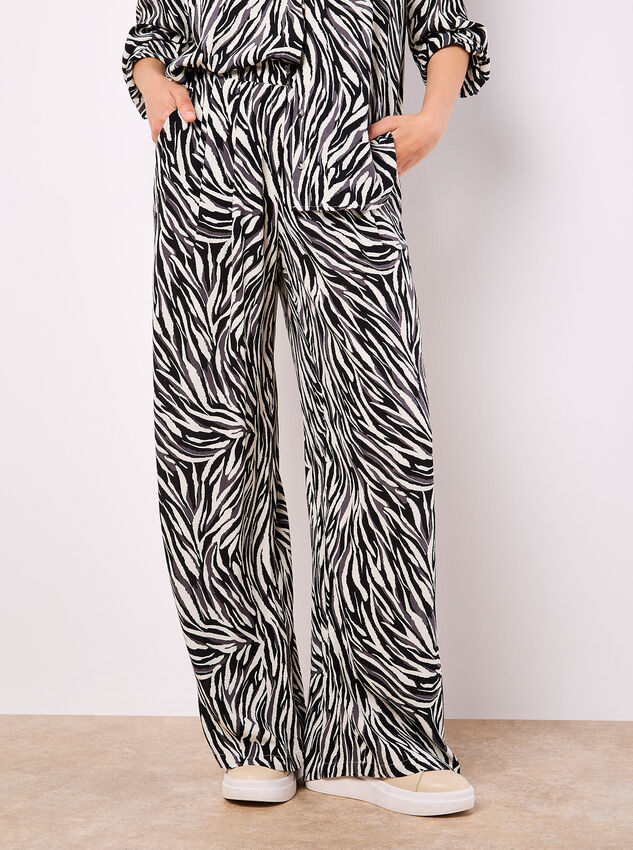 Zebra Print Wide Leg Trousers, Stone, large