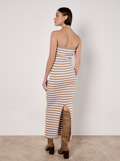 Stripe Ribbed Knitted Bandeau Dress