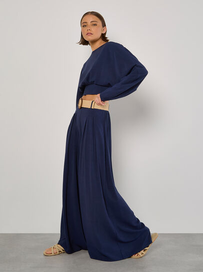 Pleated Palazzo Trousers With Belt