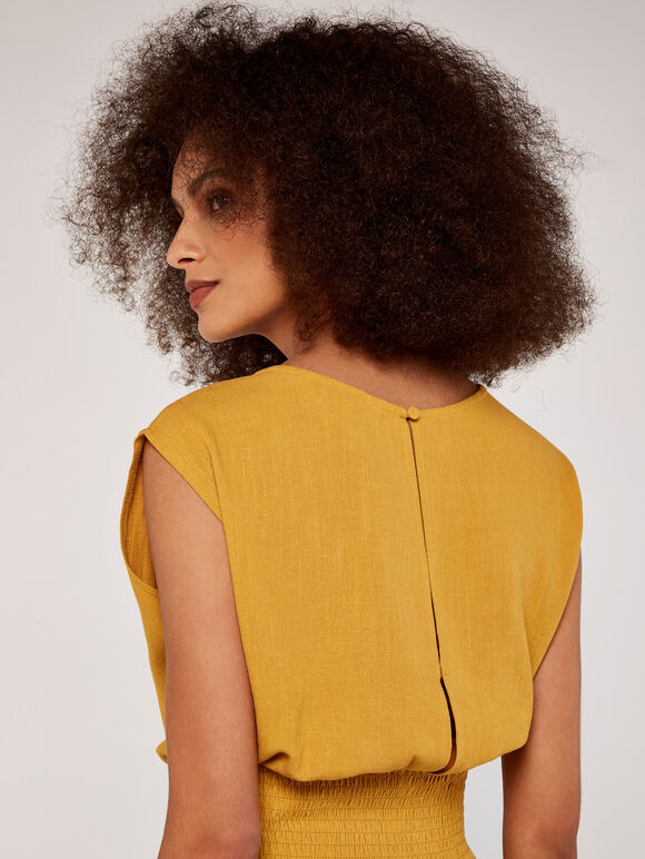 Shirred Waist Crop Top, Mustard, large