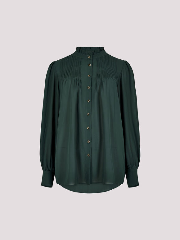 Ruffle Neck Chiffon Blouse, Green, large