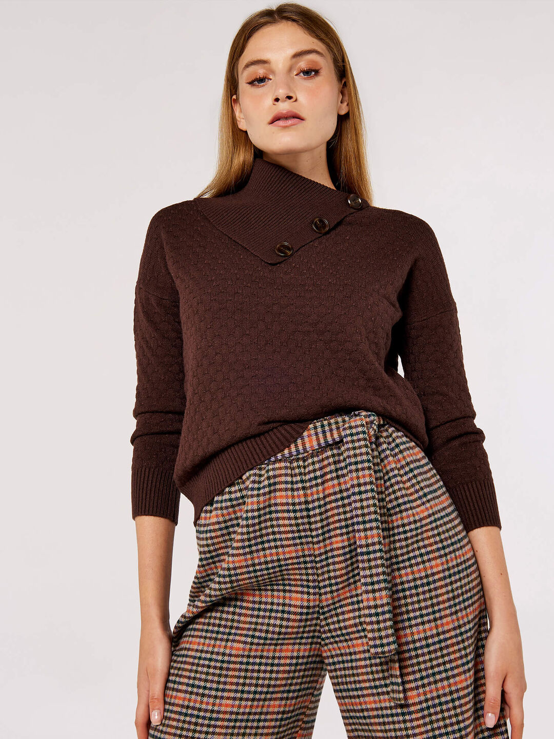 Image of Button Neck Textured Jumper