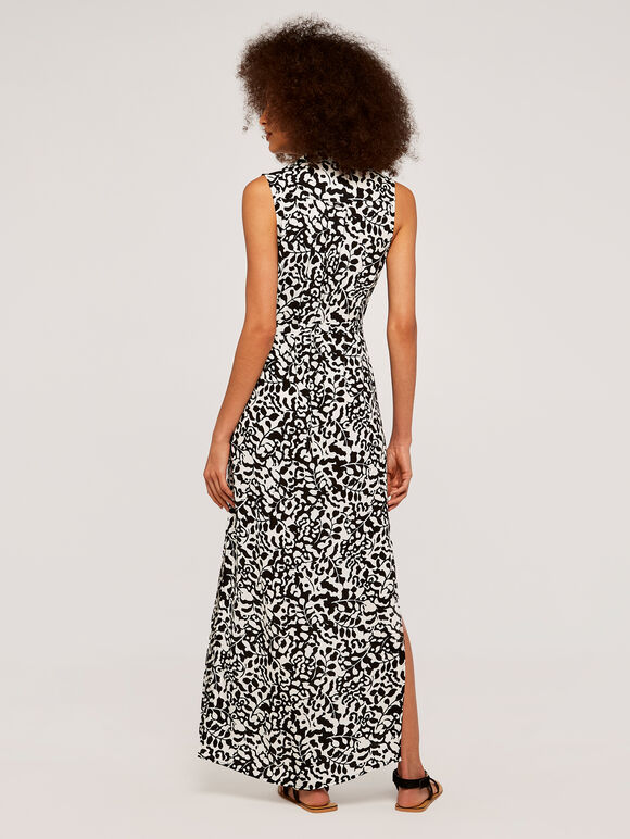 Leaf Silhouette Shirt Dress, Black, large