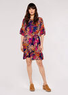 Painterly Tropical Mini Dress, Navy, large