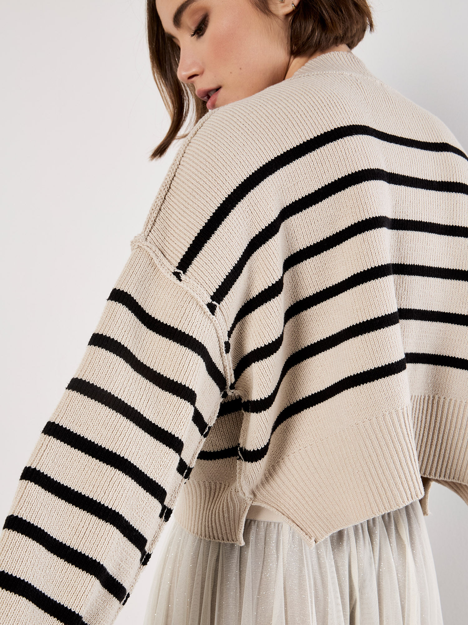 Stripe Crop Drop Shoulder Jumper | Apricot Clothing