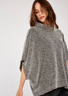 Roll Neck Boucle Cape Top, Black, large