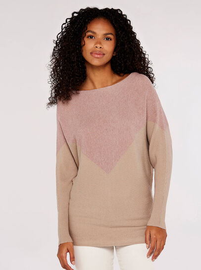 Chevron Ribbed  Batwing Jumper