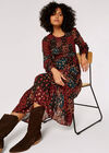 Patchwork Ditsy Midi Dress, Black, large