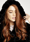 Tiered Fur Hooded Low Coat, Black, large