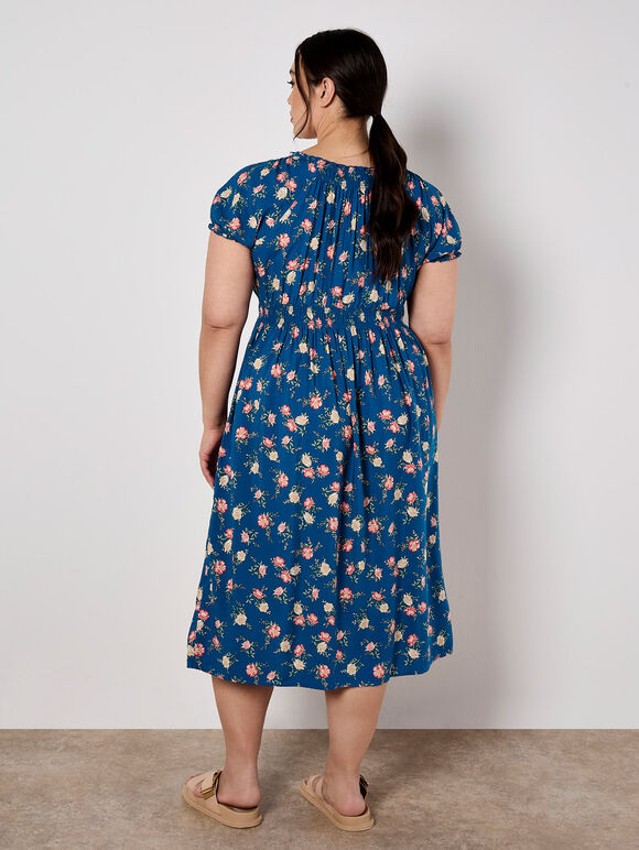 Vintage Rose Milkmaid Midi Dress, Blue, large