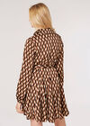 Geometric Satin Shirt Mini Dress, Rust, large