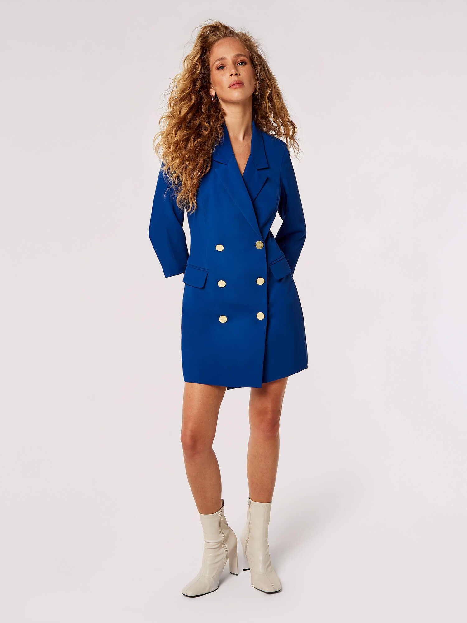 Double Breasted Blazer Mini Dress Apricot Clothing