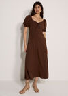 Tie Detail Milkmaid Midaxi Dress, Brown, large