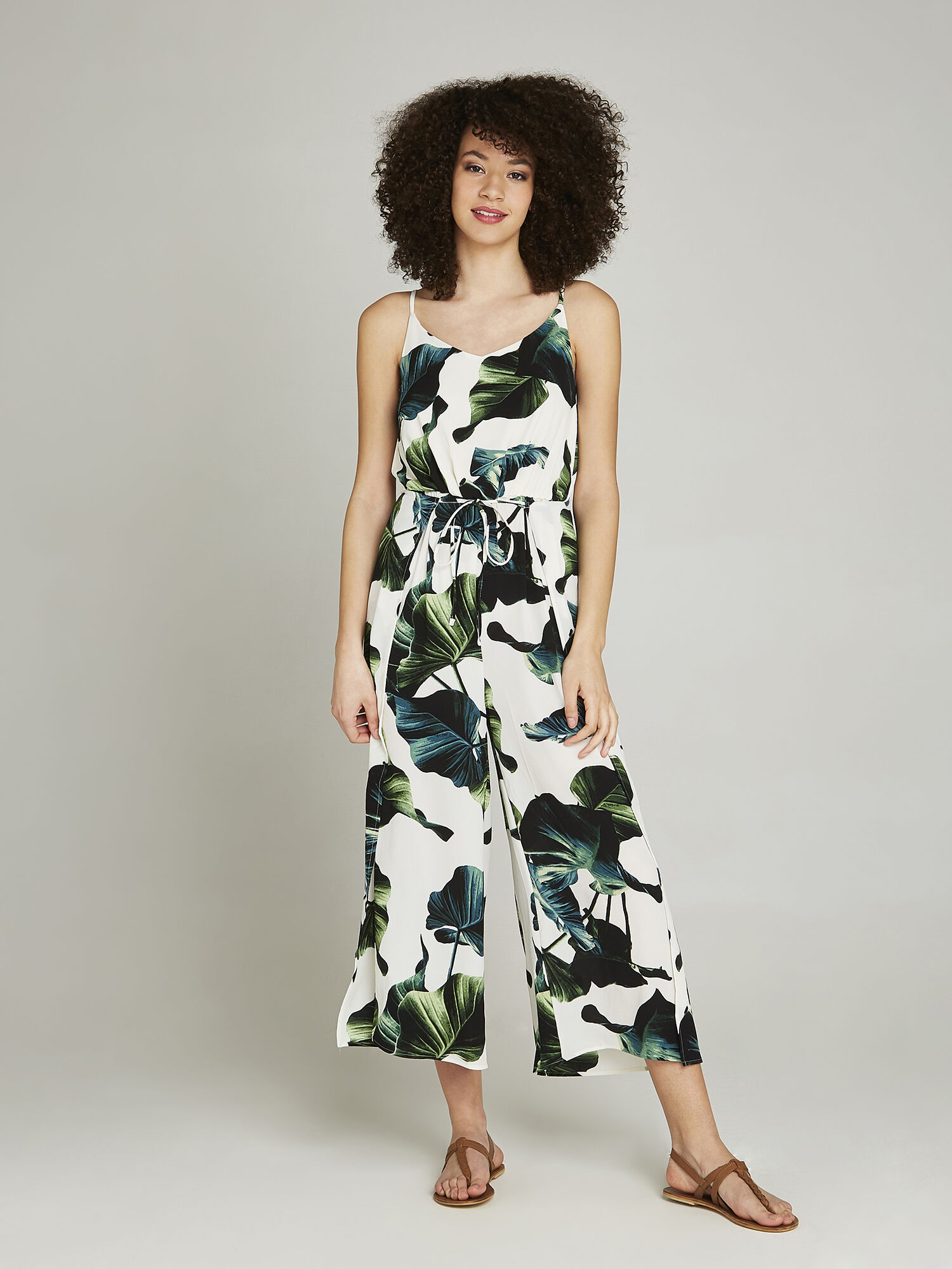 Apricot banana leaf print jumpsuit store