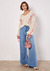 Chunky Knit Cropped Bow Cardigan, Stone, large