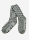 Fluffy Lining Aran Knit Socks, Grey, large