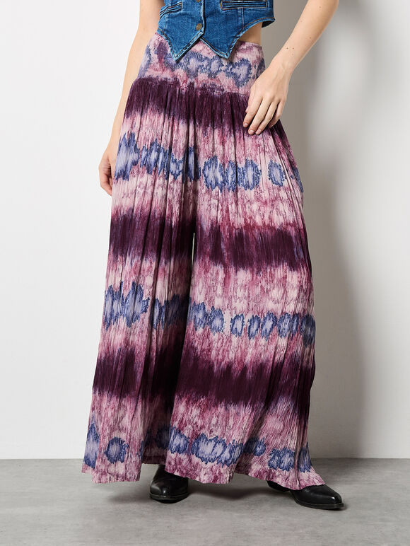 Tie Dye Stripe Crinkle Palazzo Trousers, Purple, large
