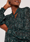 Leopard Pussybow Blouse, Green, large
