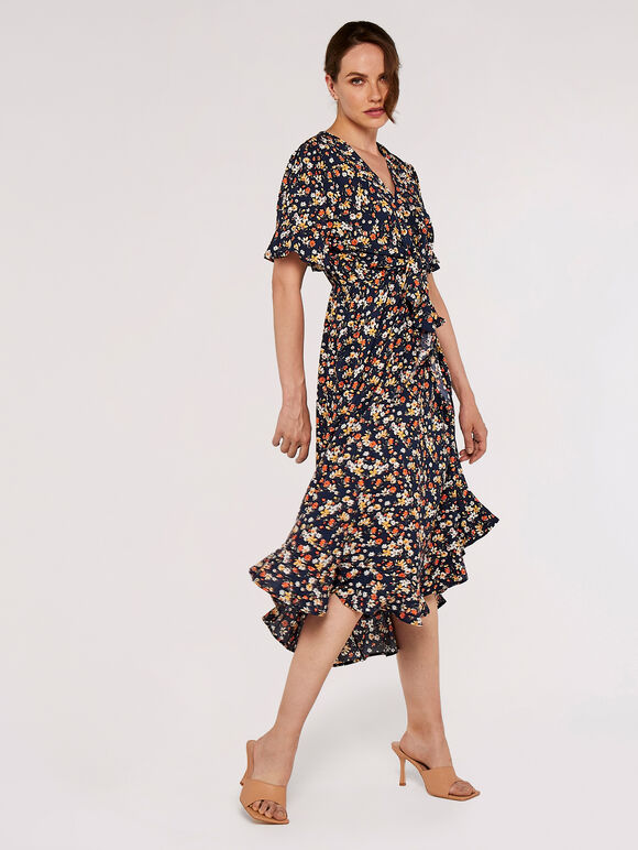 Floral Knot Midi Dress, Navy, large