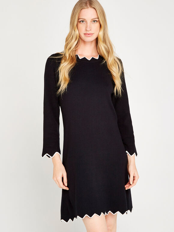 Black  Zigzag Bodycon Dress, Black, large