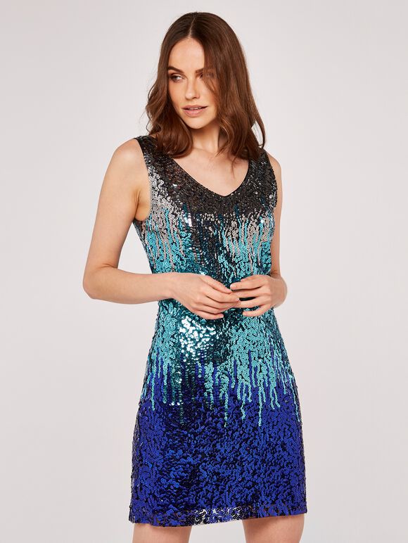Sequin Bodycon Dress, Blue, large