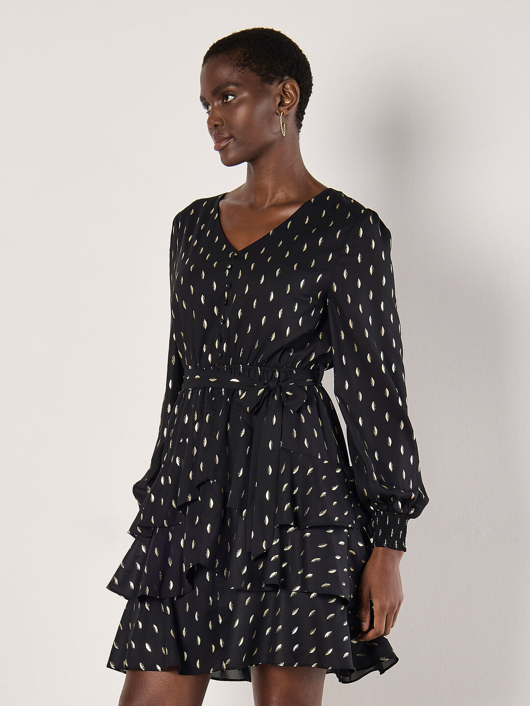 Image of Gold Foil Spot Tiered Mini Dress