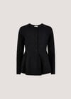 Peplum Hem Rbbed Knit Cardigan, Black, large