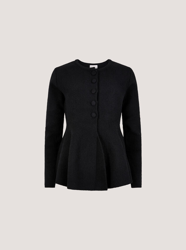 Peplum Hem Rbbed Knit Cardigan, Black, large
