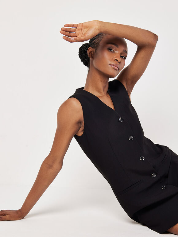 Tailored Waistcoat Mini Dress, Black, large