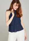 Halter Neck Chiffon Layer Top, Navy, large