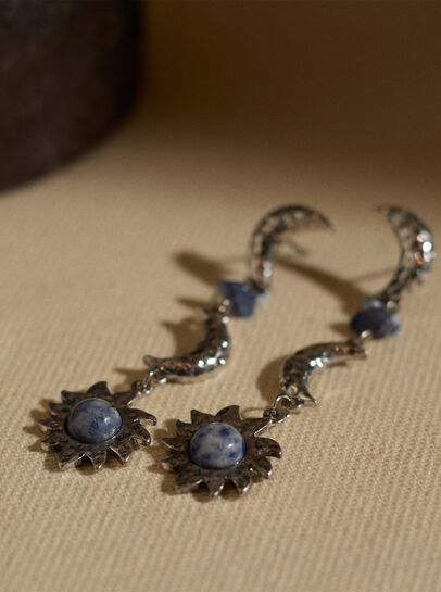 Silver Tone Celestial Stone Drop Earrings