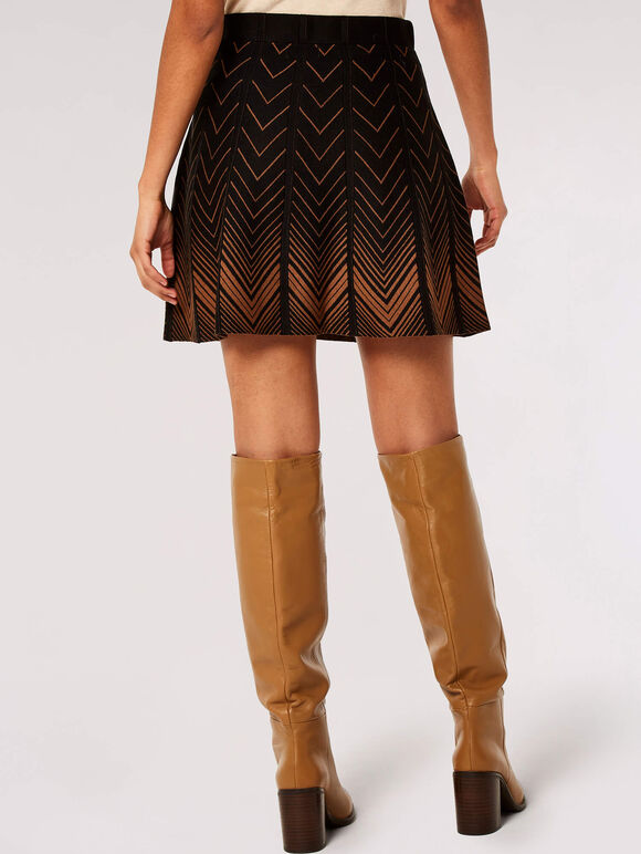 Chevron Knit Pleated Mini Skirt, Black, large