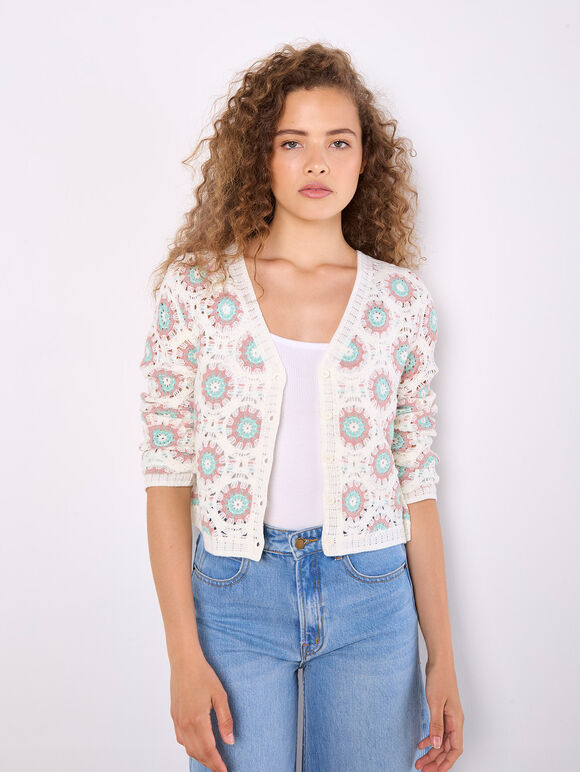 Crochet Circles Cardigan, Cream, large