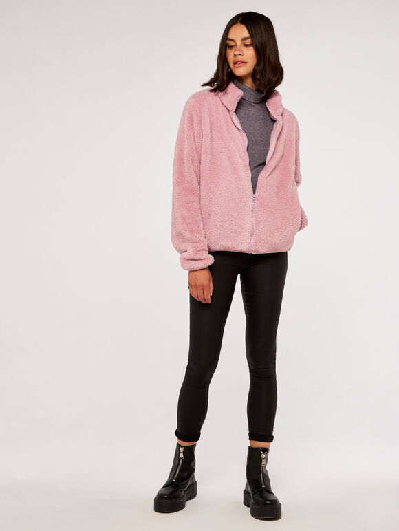 Fleece Cardigan, Pink, large